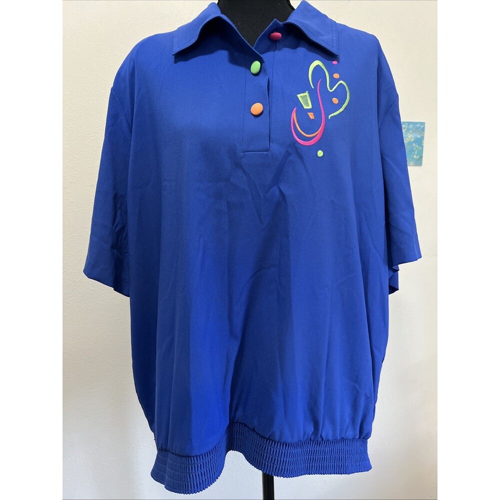Women's Vintage 80s 90s Button Up Collared Short Sleeve Blouse 2x Shoulder Pads